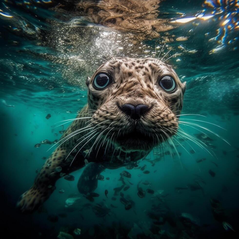 Sea lion underwater. AI illustration generation photo