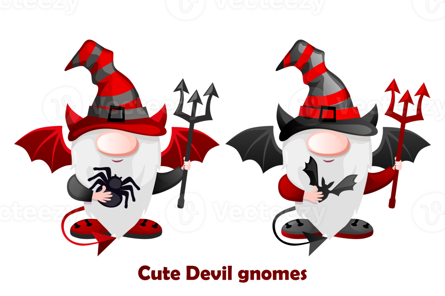 Cartoon Devil Gnomes with with the devils trident. Halloween leprechaun character png