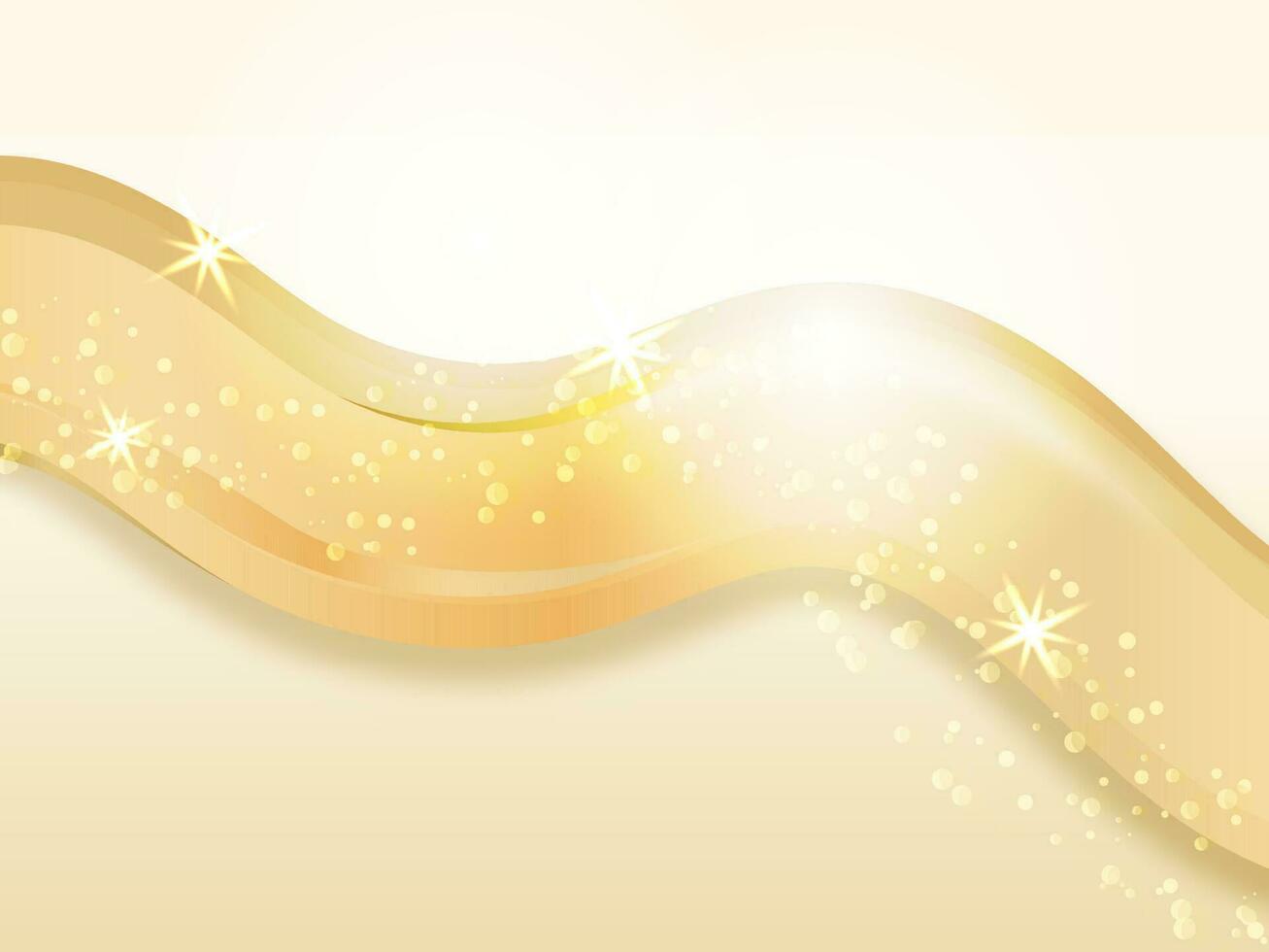 Golden Abstract Wave Motion With Lights Effect On Background. vector