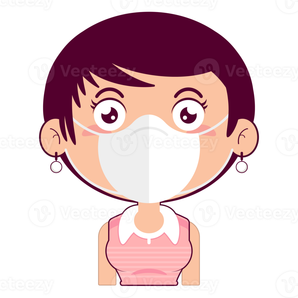 Free girl wear mask cartoon cute 23435340 PNG with Transparent Background