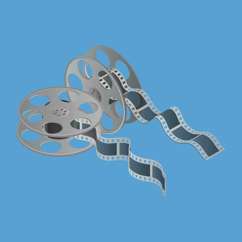 3D film reel element on blue background. vector