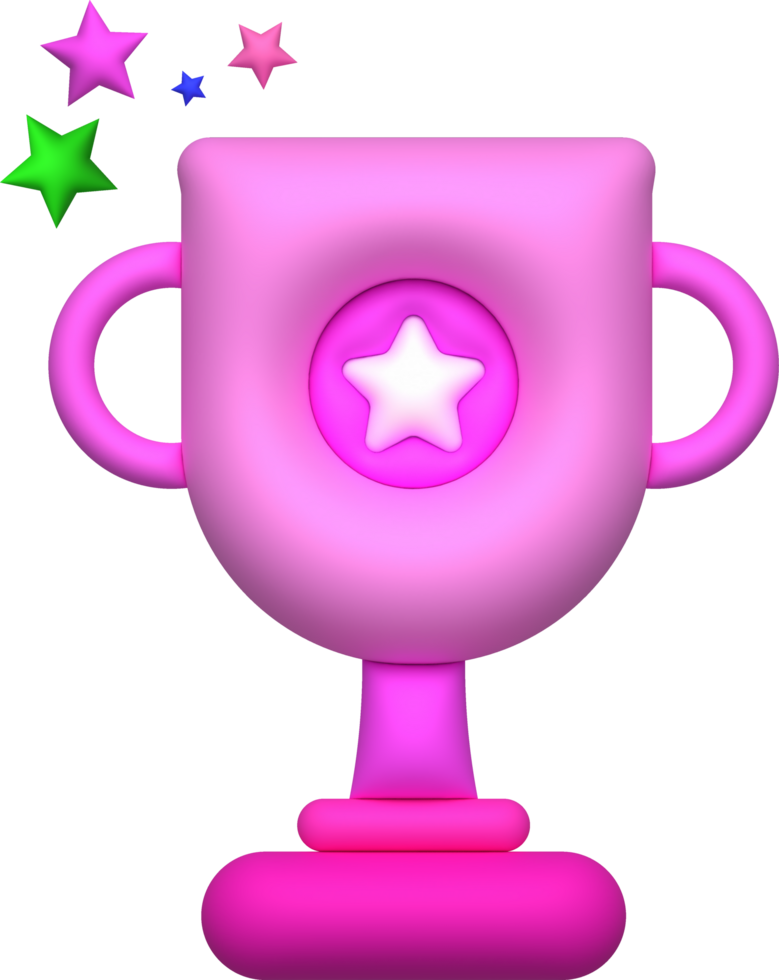 3D illustration pink trophy and stars png