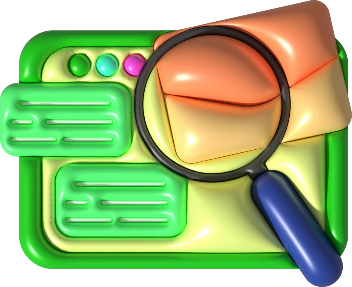 illustration 3d. Magnifying glass on tablet. The concept of searching for email work file informatio png