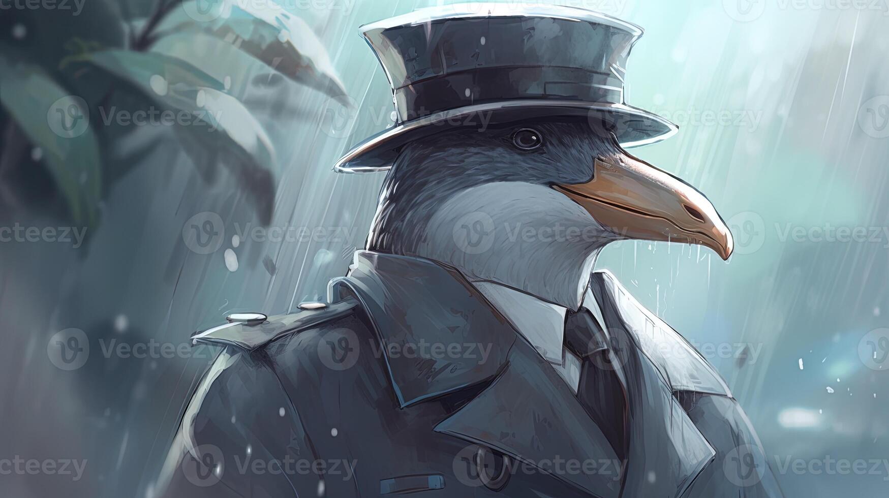 gray platypus spy, digital art illustration, photo