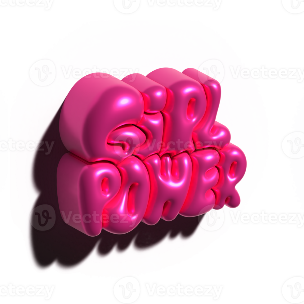 Raster 3d modeling clay words - Girl power. Realistic metallic 3d render lettering . Creative monochrome colorful design. Children cartoon style. png