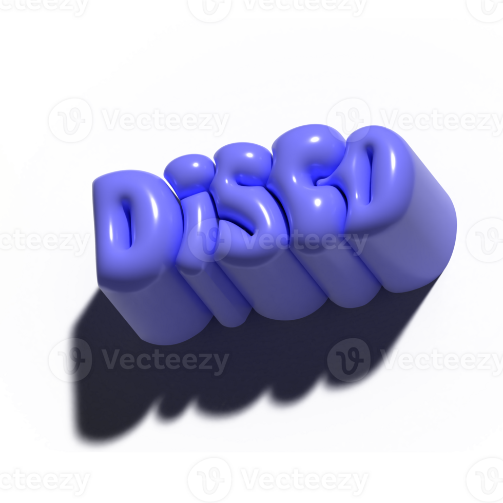 Raster 3d modeling clay word - disco. Realistic 3d render lettering. Creative monochrome design. Volume bubble cartoon style. png