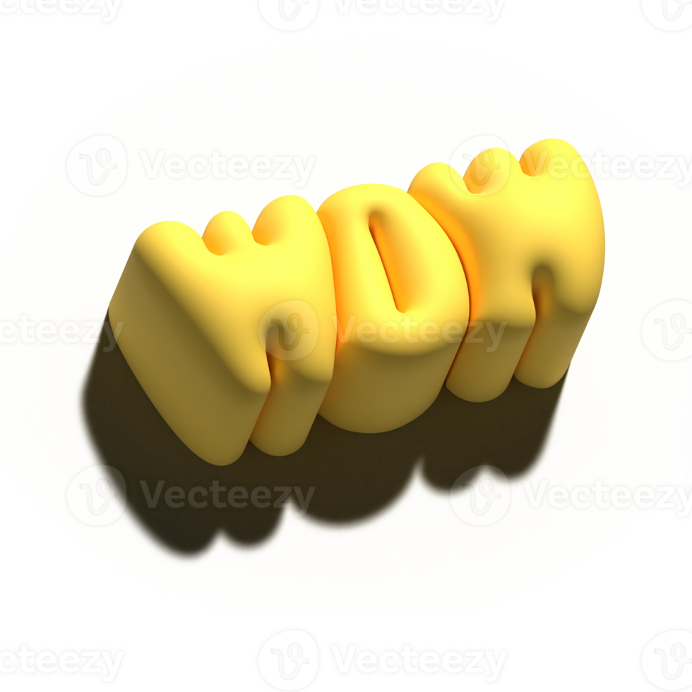 Raster 3d modeling clay word - wow. Realistic 3d render lettering. Creative monochrome colorful design. Volume bold typography style. png