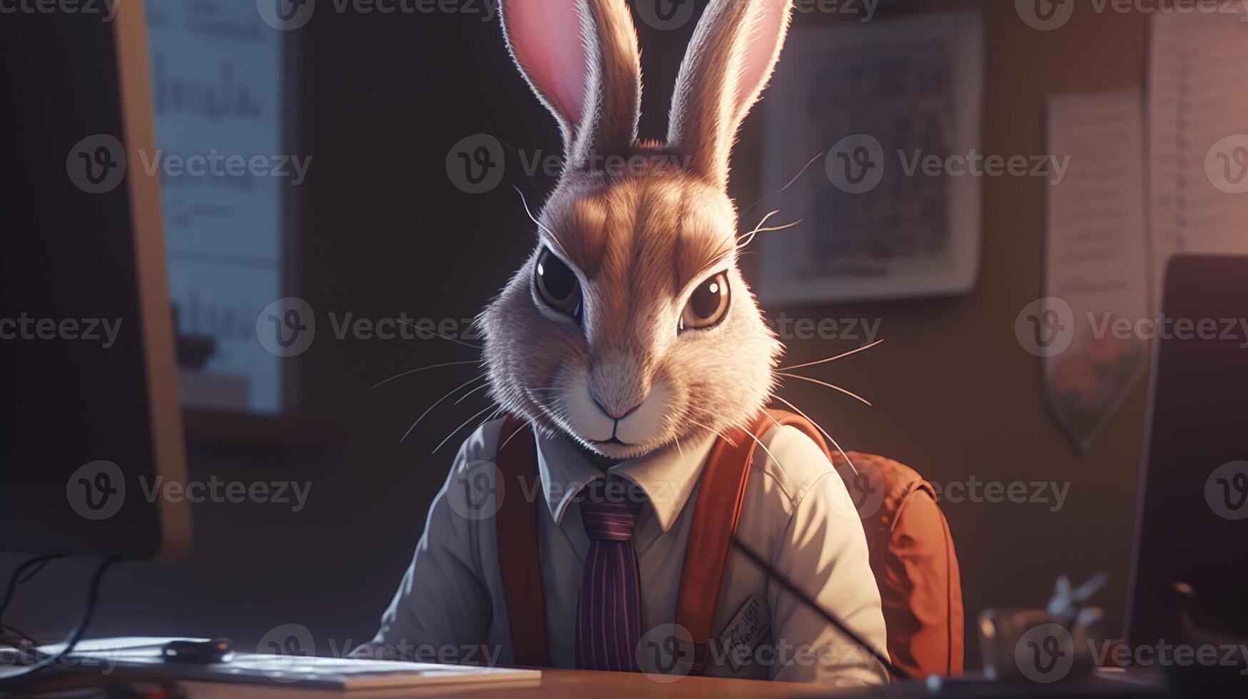 hacker hare detective, digital art illustration, photo