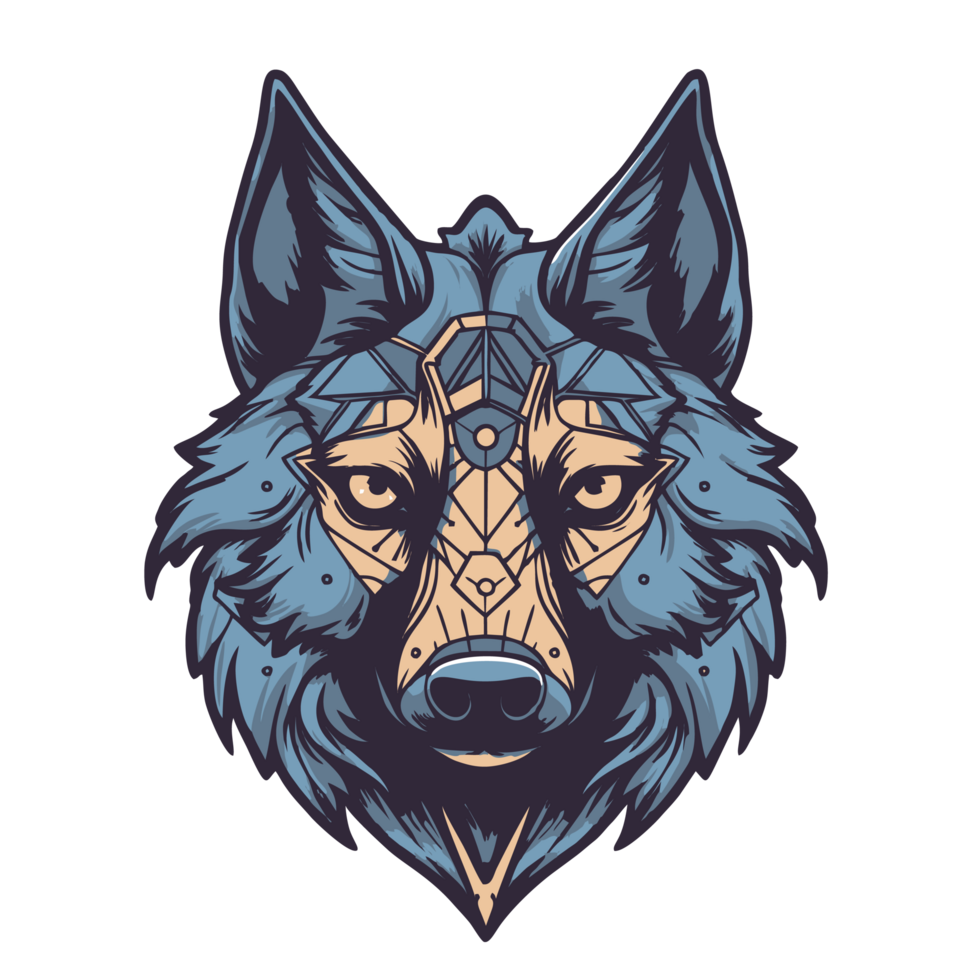Illustration of a wolf in a knight's helmet and armor on transparent background for tattoo or t-shirt design png