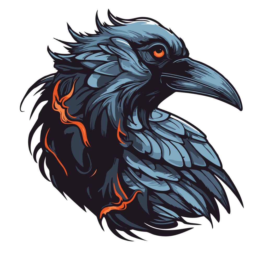 Raven head illustration on transparent background for tattoo or t-shirt design png