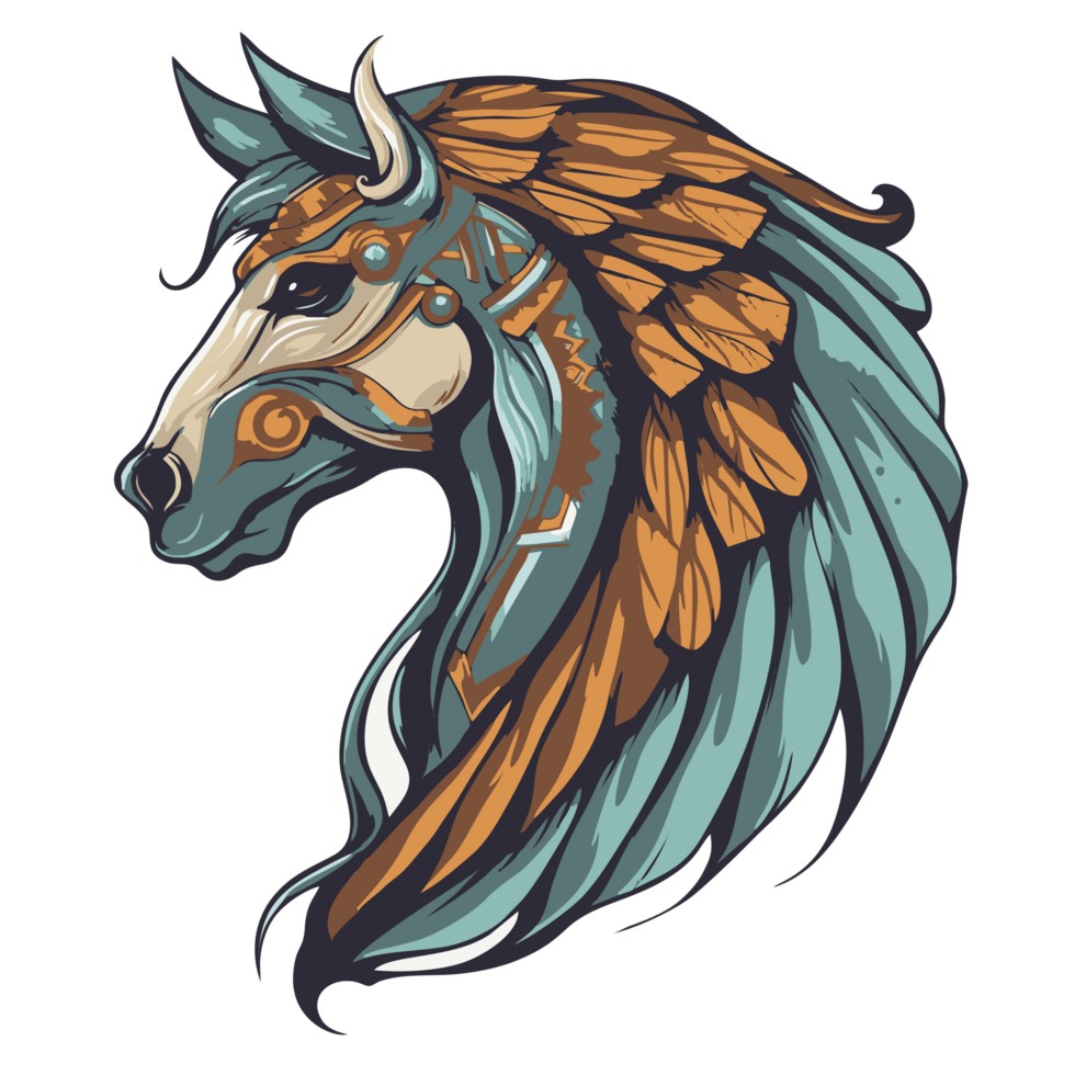 Horse head with winged mane. Isolated illustration on transparent background png