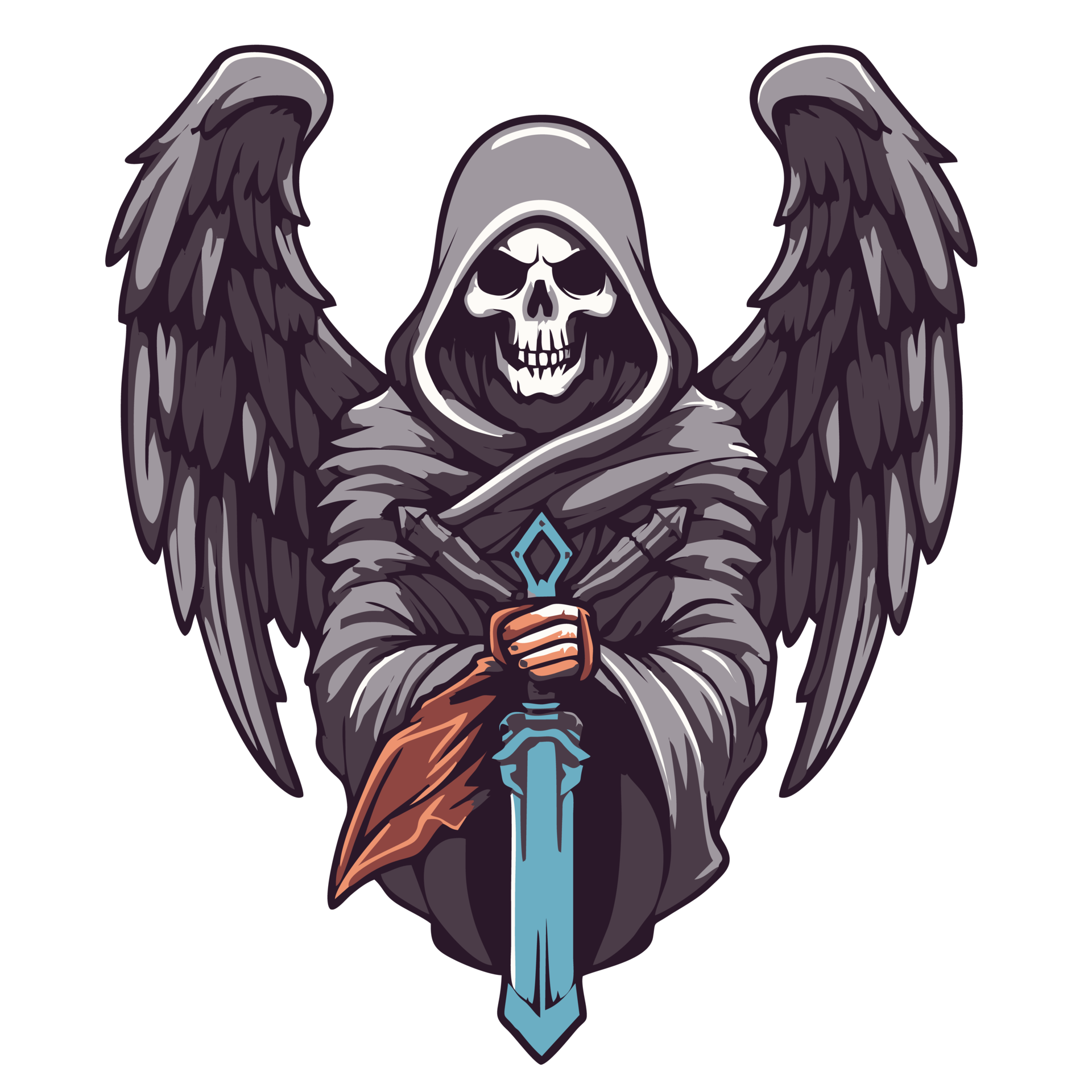 Grim reaper with a sword in his hands on transparent background for
