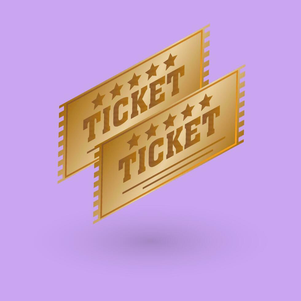 Golden tickets on purple background. vector