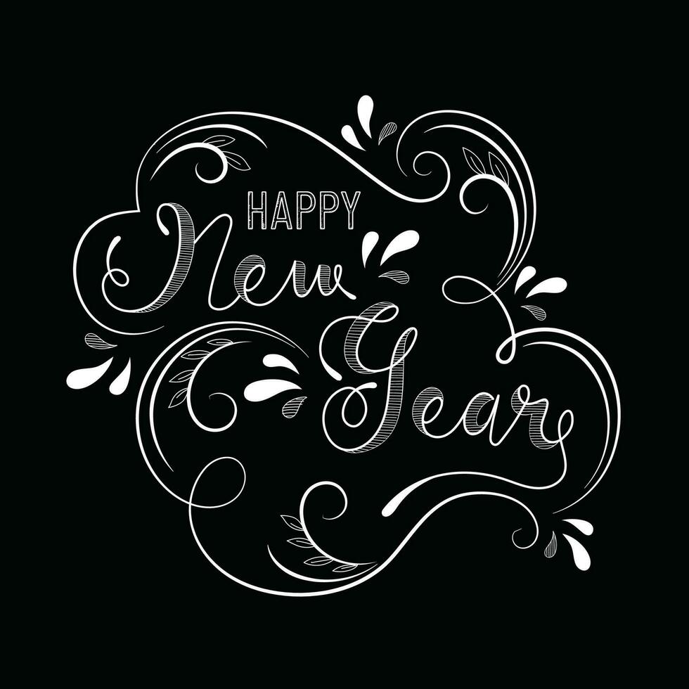 dibujar caligrafía de contento nuevo año en negro antecedentes. lata ser usado como saludo tarjeta diseño. vector