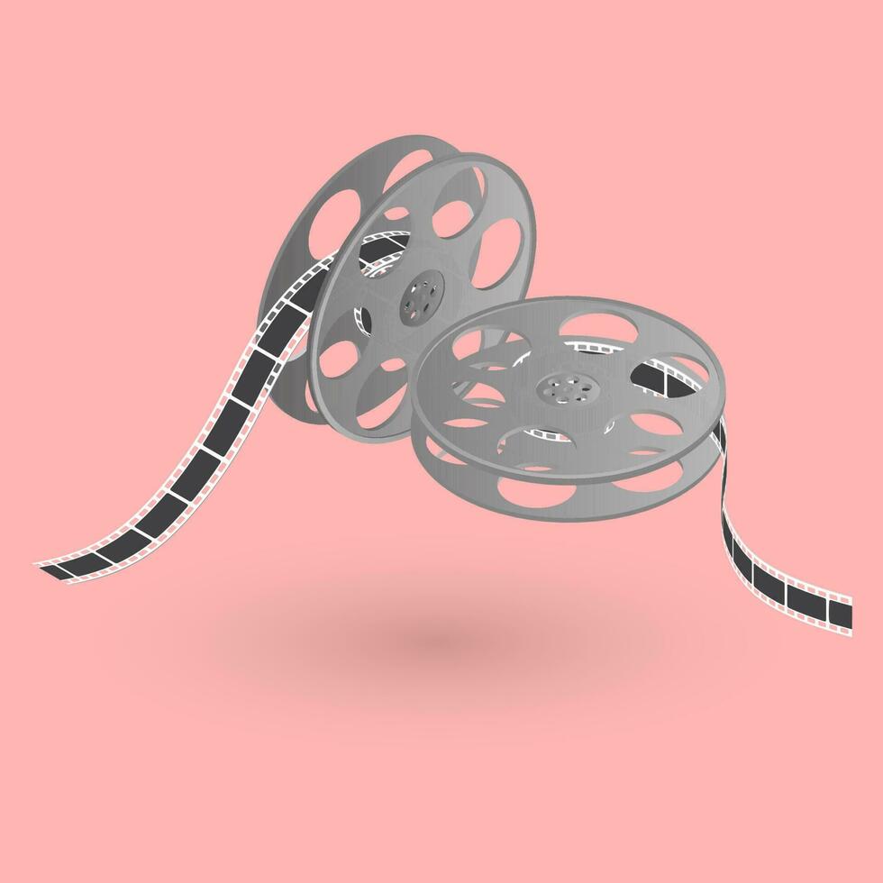 3D illustration of film reel on pink background. vector