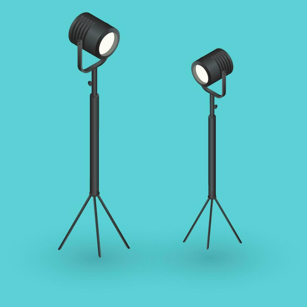 Realistic studio lights on blue background. vector