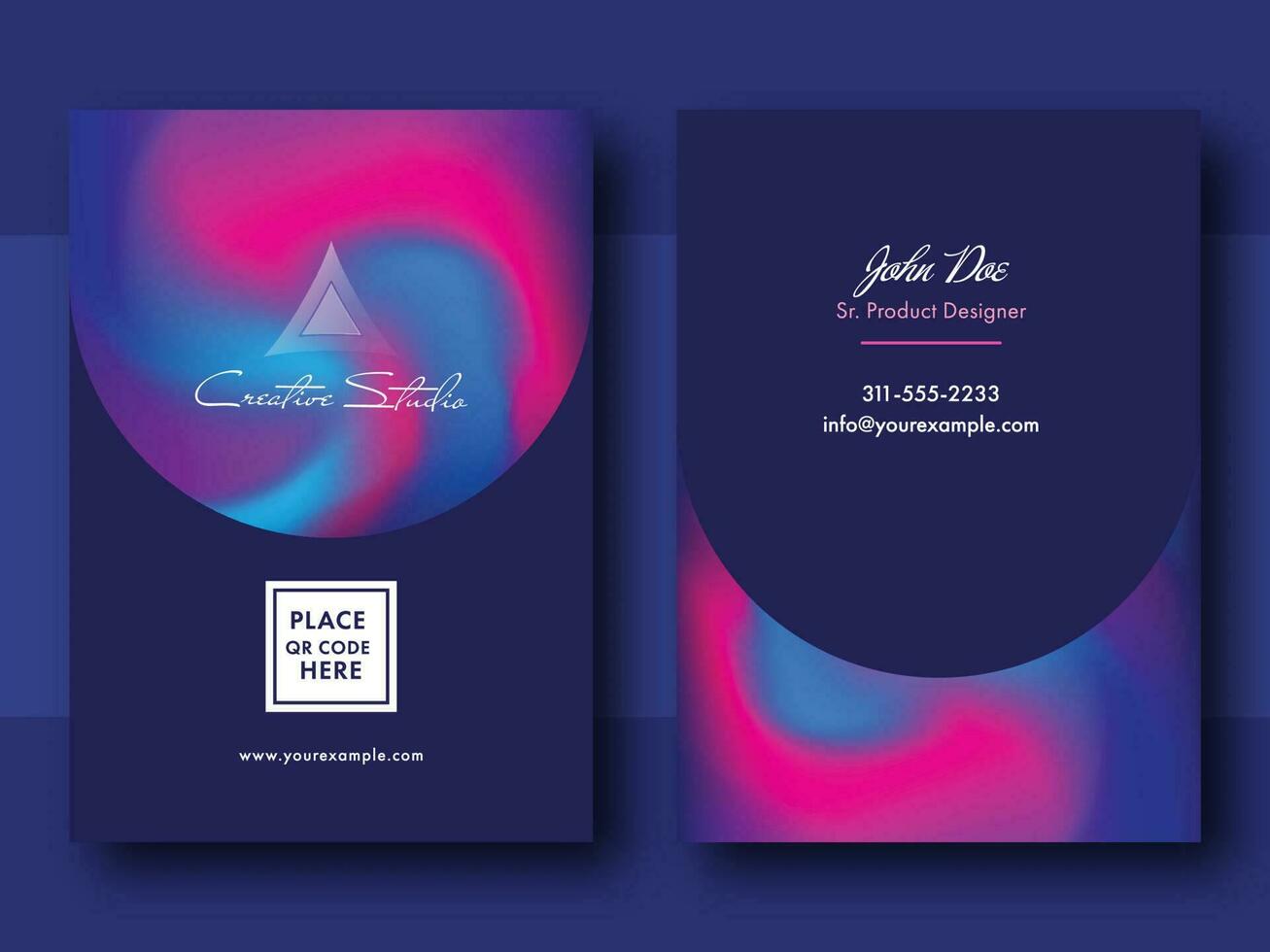 Vertical Business Or Visiting Card Design With Blurred Twirl Liquid In Front And Back Side. vector
