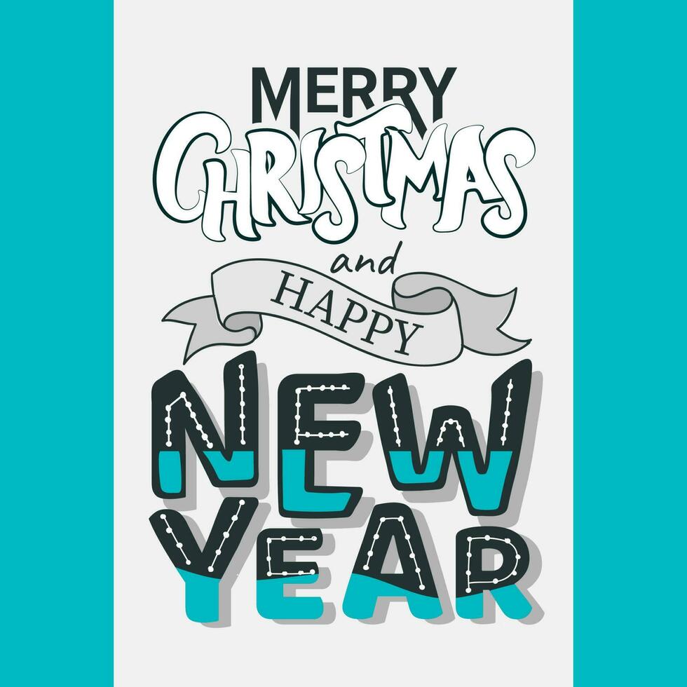 alegre Navidad y contento nuevo año texto en blanco y turquesa antecedentes. lata ser usado como saludo tarjeta diseño. vector