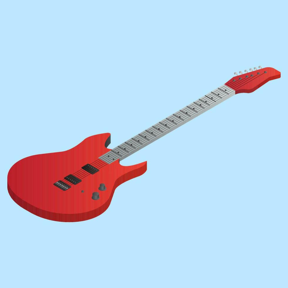 3D guitar element in red and grey color. vector