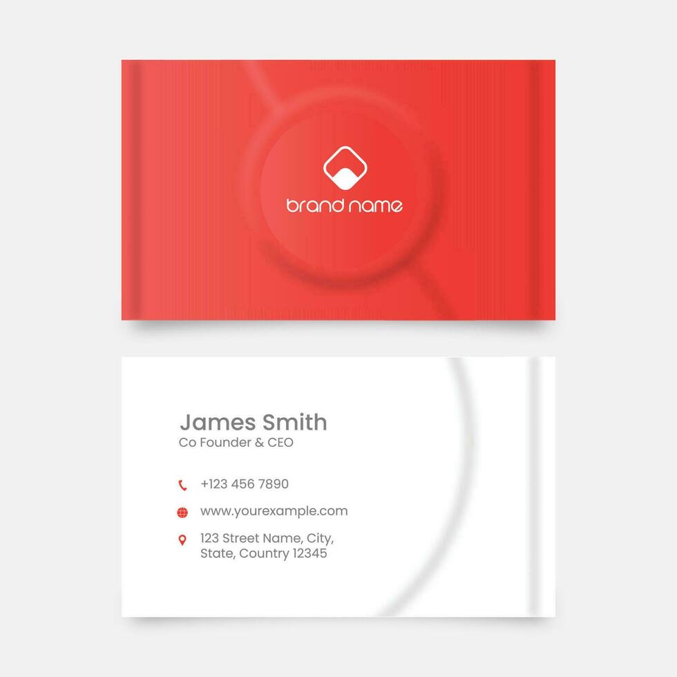 Neumorphic Business Or Visiting Card In Red And White Color. vector
