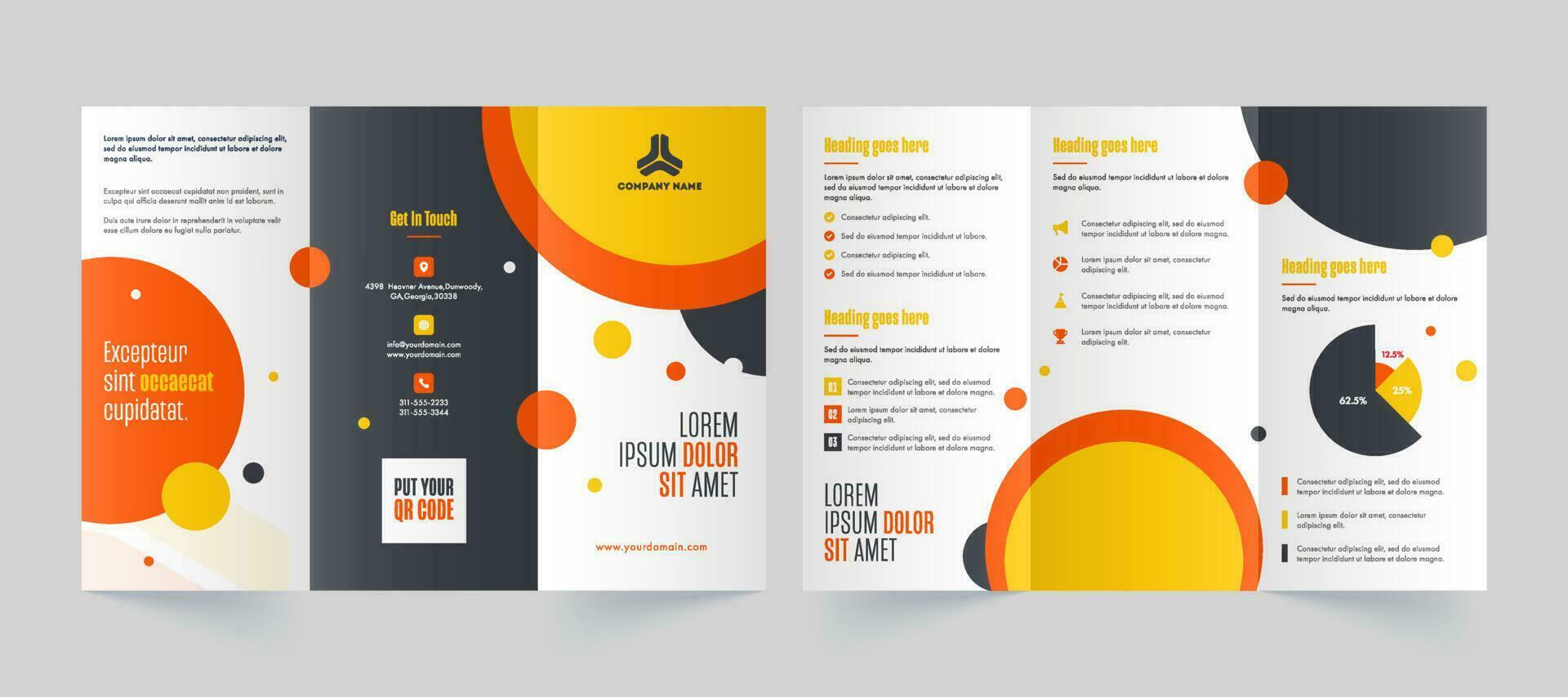 Business Tri-Fold Brochure, Template or Leaflet Design in Front and Back Page View. vector