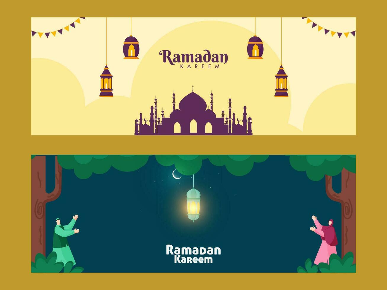 Ramadan Kareem Headers or Banners Set. vector