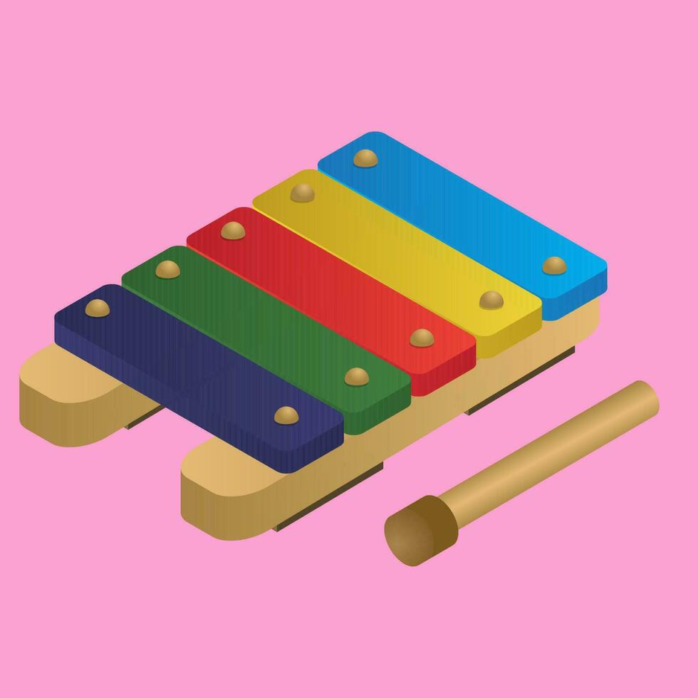 3D Xylophone element on pink background. vector