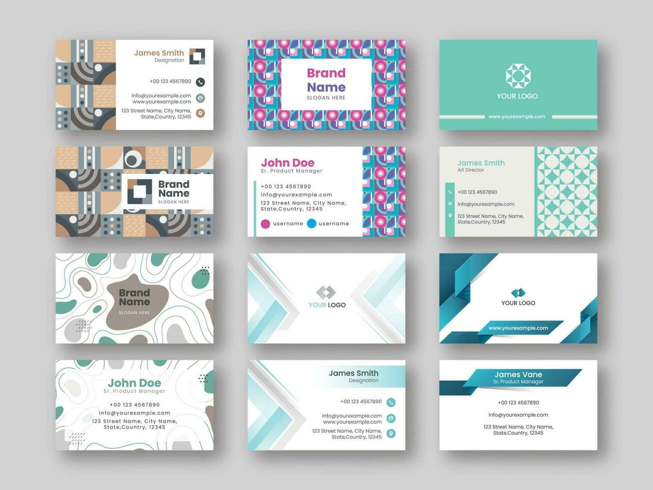 Set Of Abstract Business Or Visiting Cards on Gray Background. vector