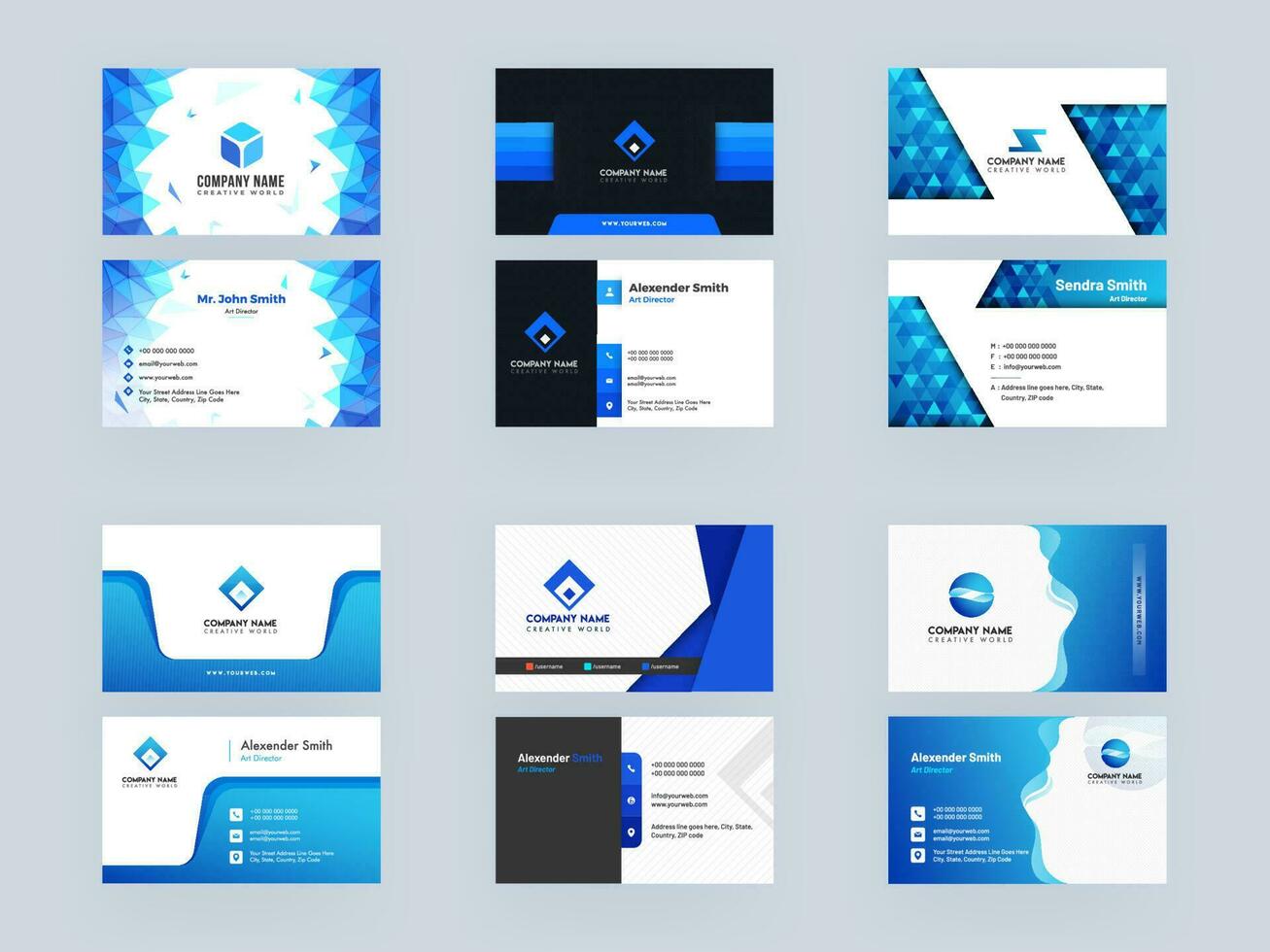 Front and Back View of Modern Abstract Business Card Design Set. vector