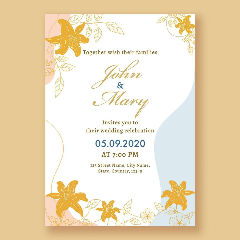 Wedding Invitation Card or Flyer Design with Venue Details. vector