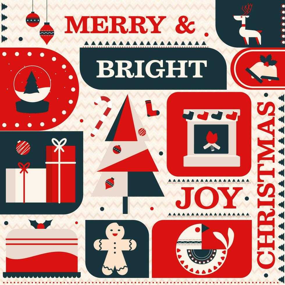 Merry and Bright Joy Christmas Theme Pattern Background. vector