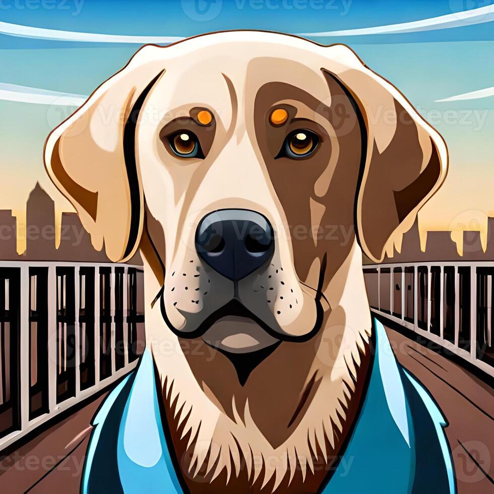 A Labrador Retrievers head in urban environments with realistic style photo