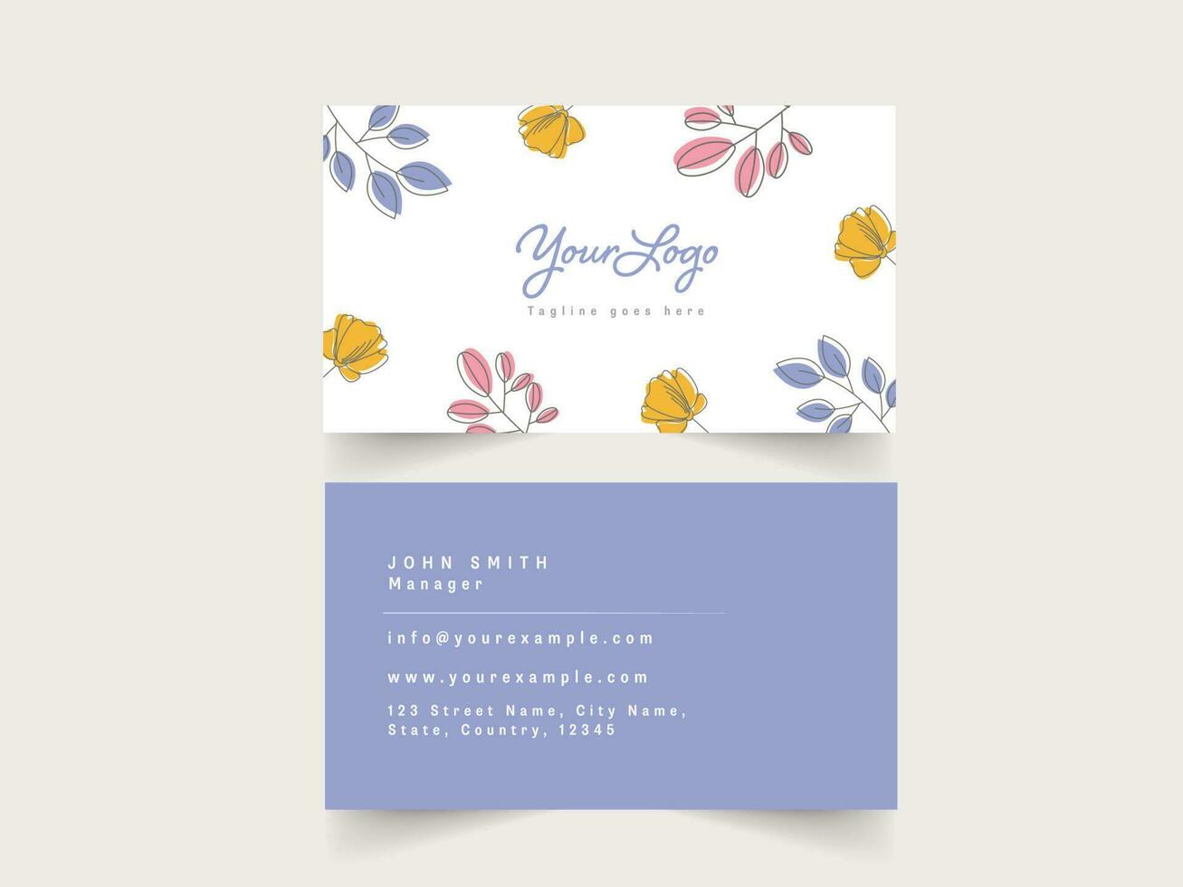 Floral Business Or Visiting Card In Front And Back Side. vector