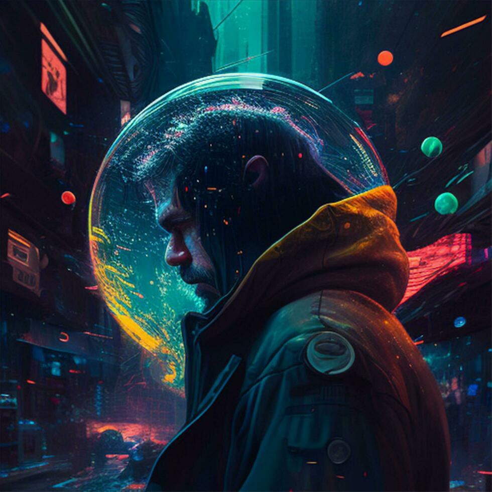 cyberpunk sci fi art man standing created by AI Generated photo
