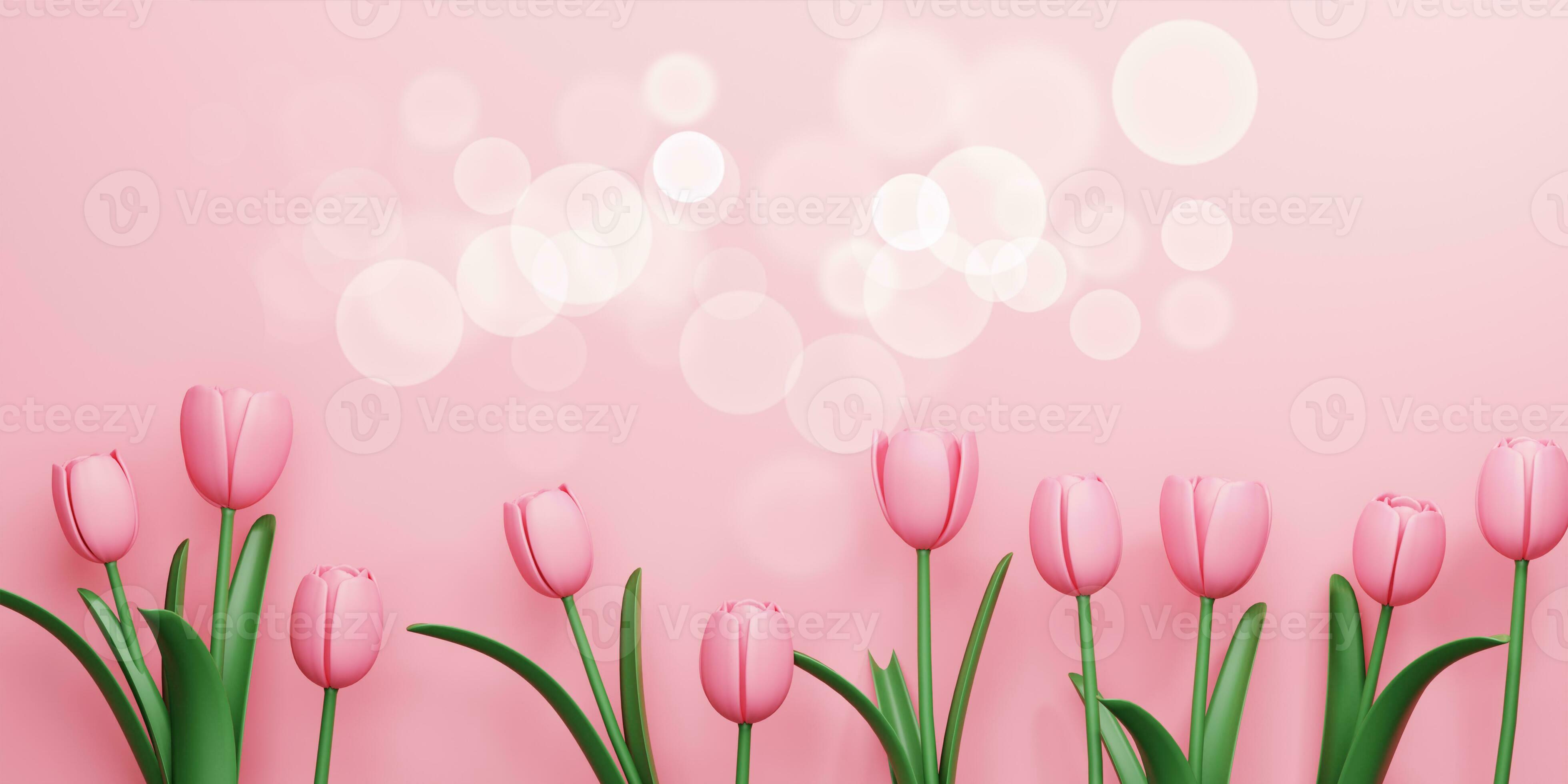 3d Rendering. Design for Mother's Day and Valentine Day illustration. pink tulip flower and