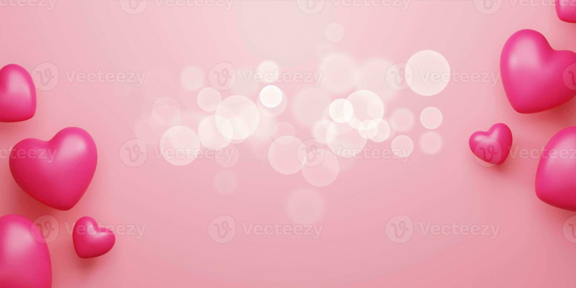 3d Rendering. Design for Mother's Day and Valentine Day illustration. heart balloon and bokeh on pink background. With Copy space. photo
