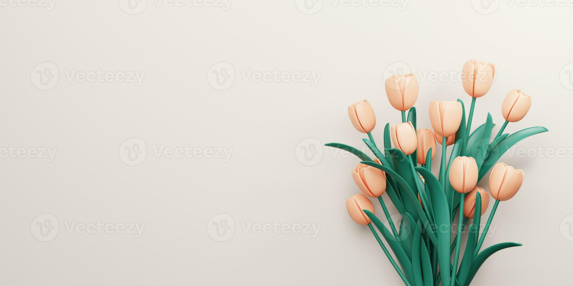 3d representación. diseño para de la madre día y enamorado día ilustración. naranja tulipán flor en gris antecedentes. con Copiar espacio. foto