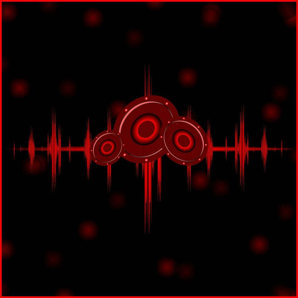 Sound Wave Music Equalizer Background With Woofers In Black And Red Color. vector