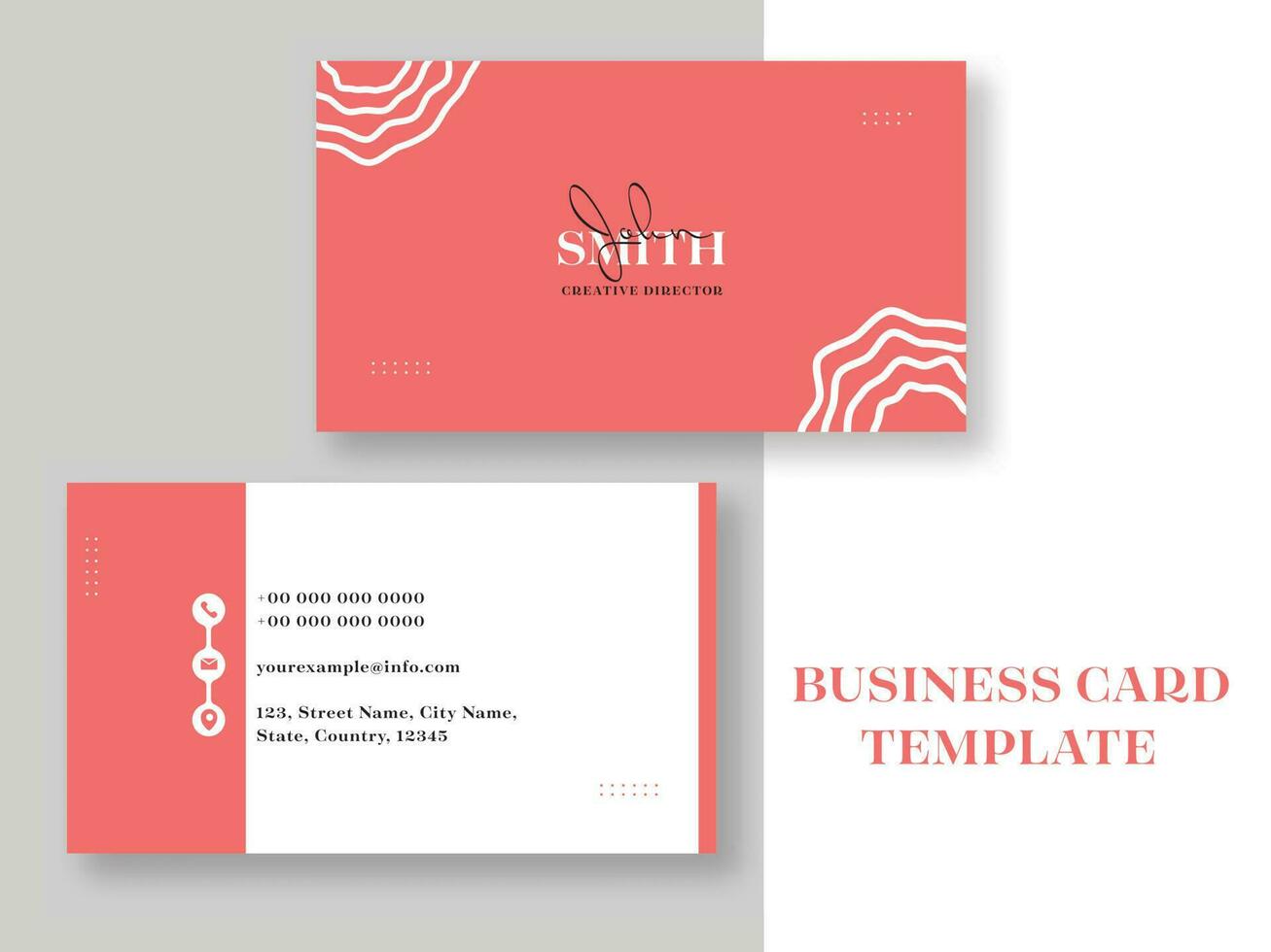 Horizontal Business Card Template Layout In Red And White Color. vector