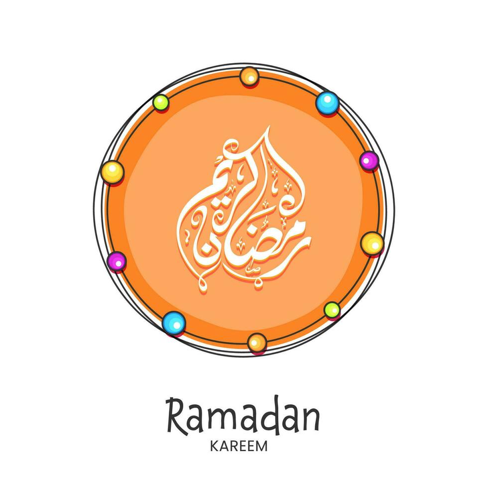 Arabic Calligraphy Of Ramadan Kareem On Orange And White Background. vector