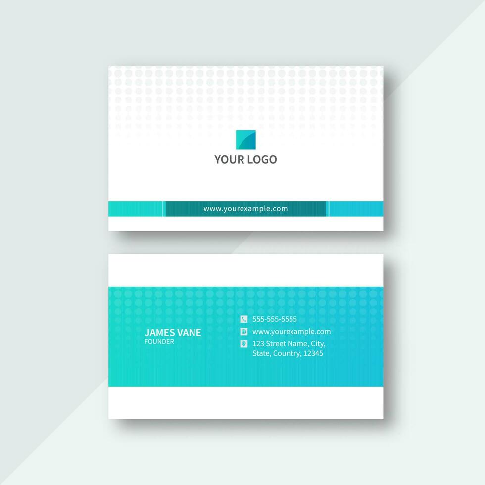 Horizontal Business Card Template Layout With Polka Dots In Cyan And White Color. vector