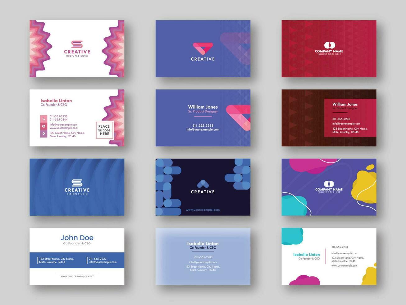 Abstract Business Card Template Layout In Six Types. vector