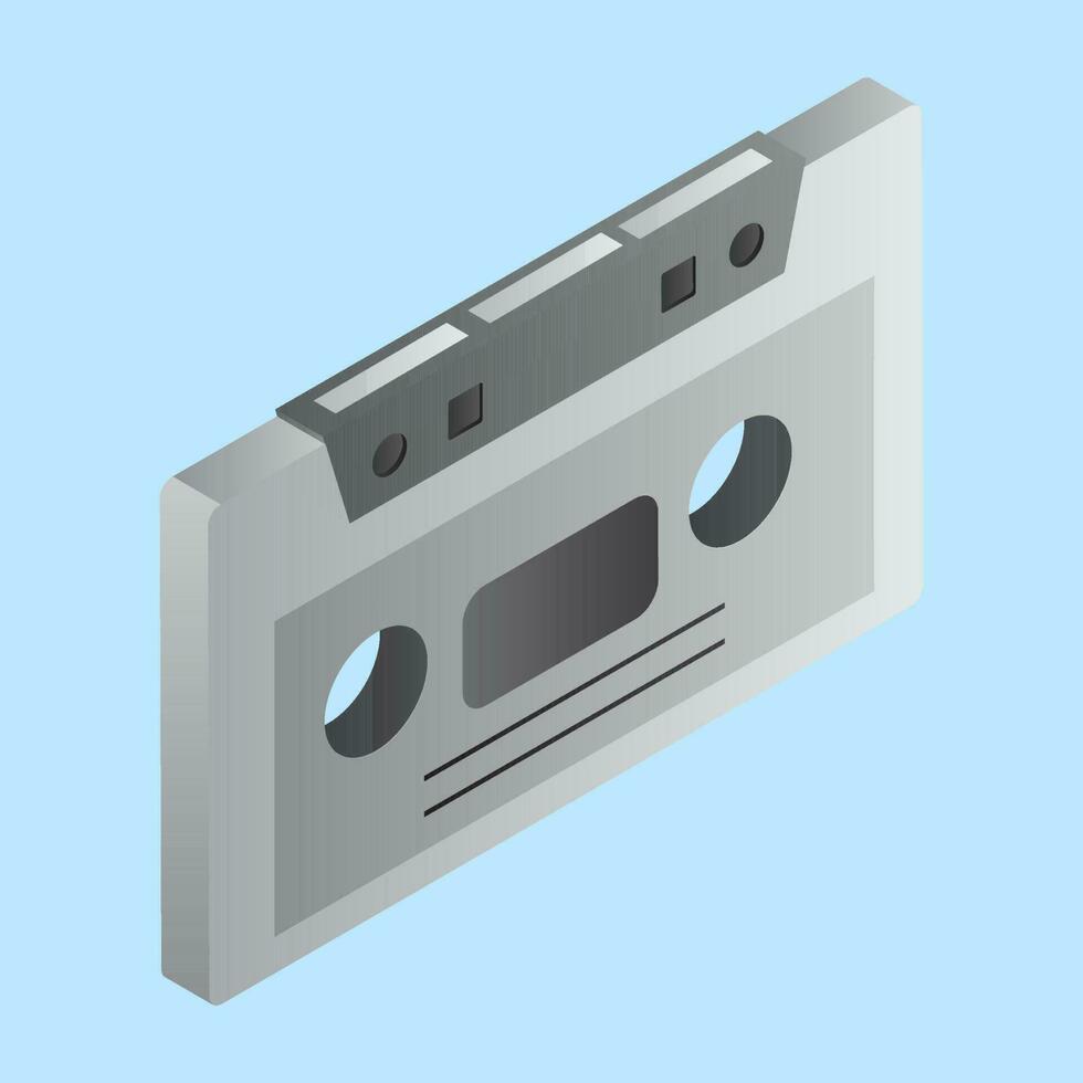 Isometric cassette element in grey color. vector
