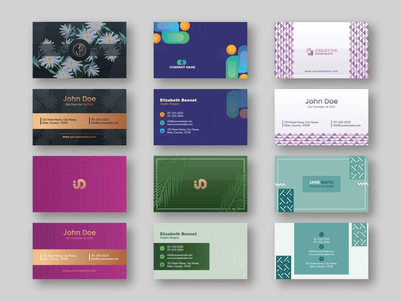 Elegant Business Card Template Set With Front And Back Presentation. vector