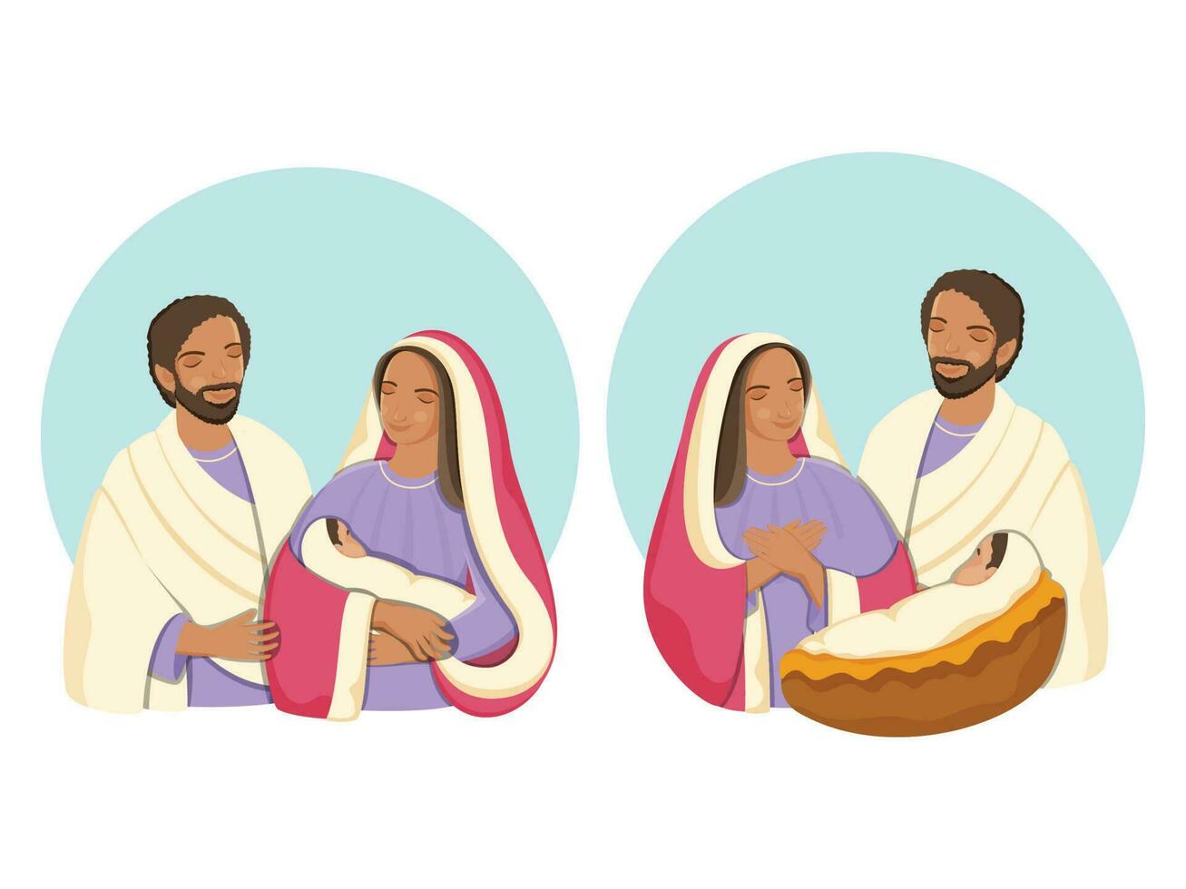 Illustration Of Child Jesus With St. Joseph And The Virgin Mary In Two Option. vector