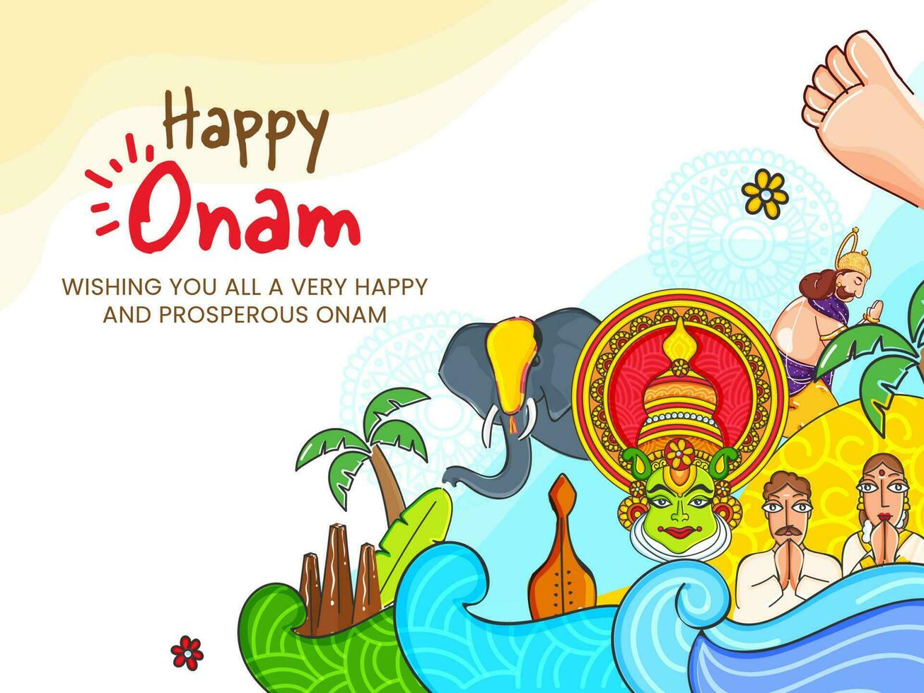 Happy Onam Greeting Card With South Indian People Showing Their Culture And Heritage On White Background. vector
