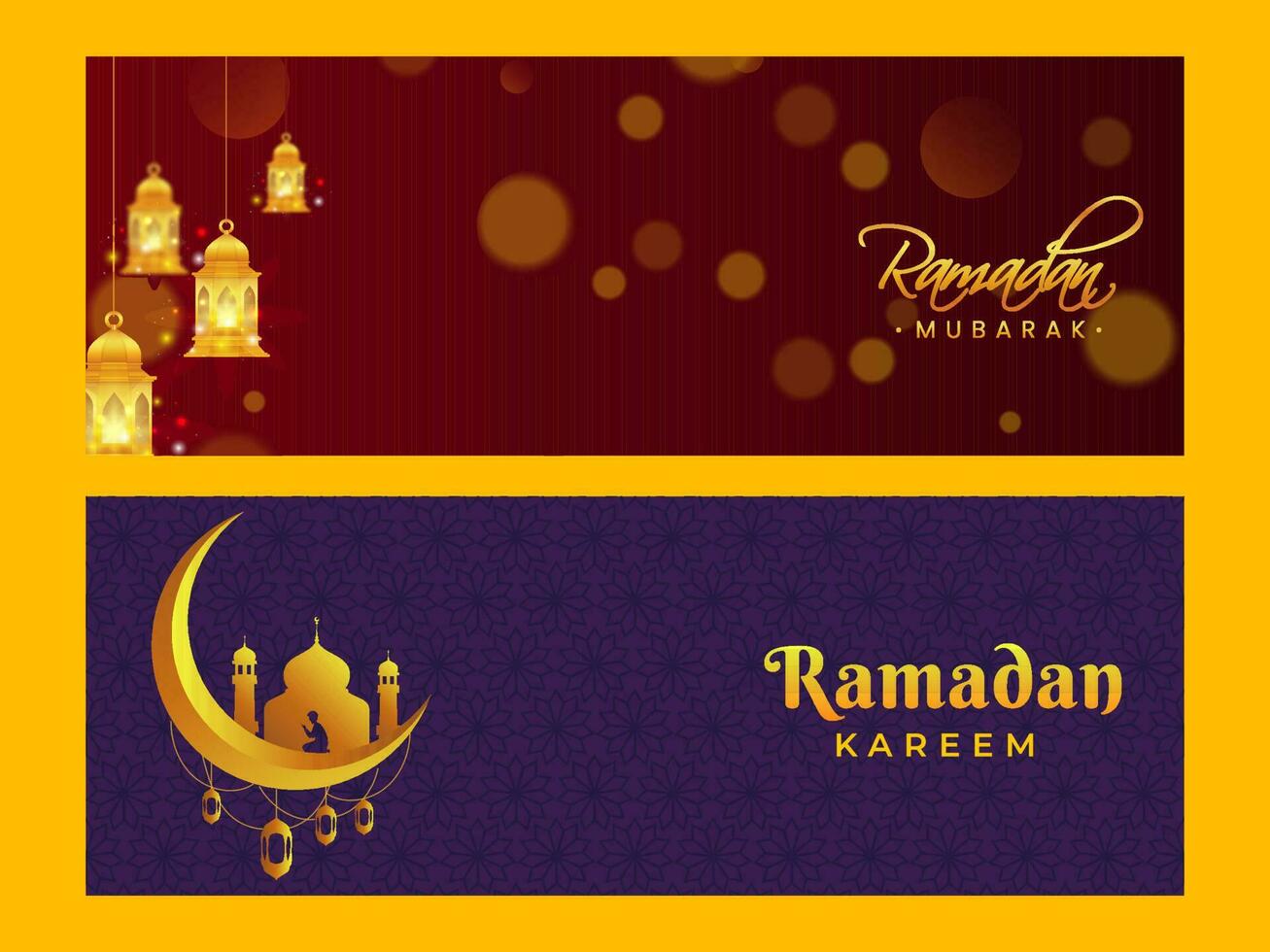 Ramadan Kareem or Ramadan Mubarak Header or Banner Set. vector