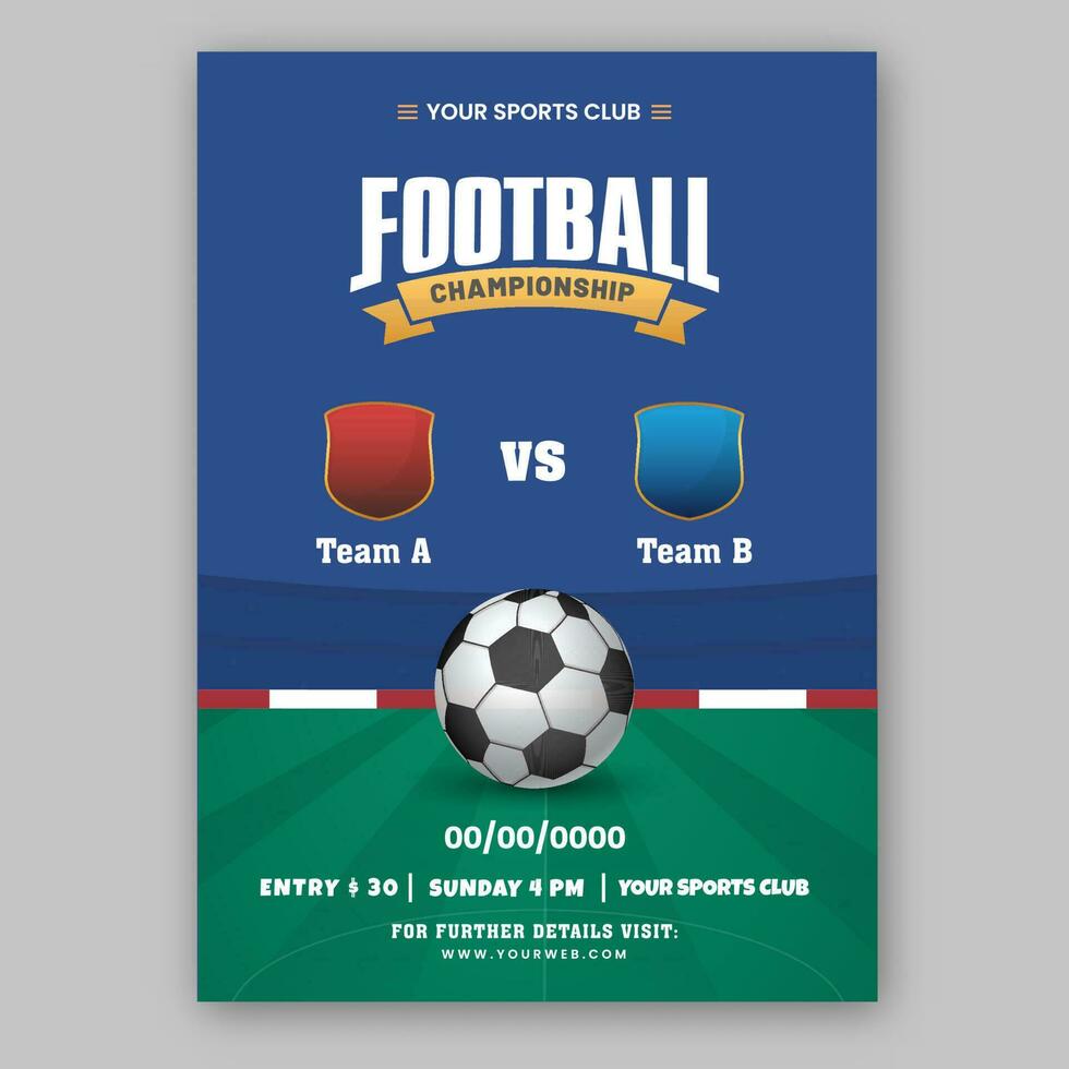 Football Championship Brochure, Template Design With Participate Team A VS B In Blue And Green Color. vector