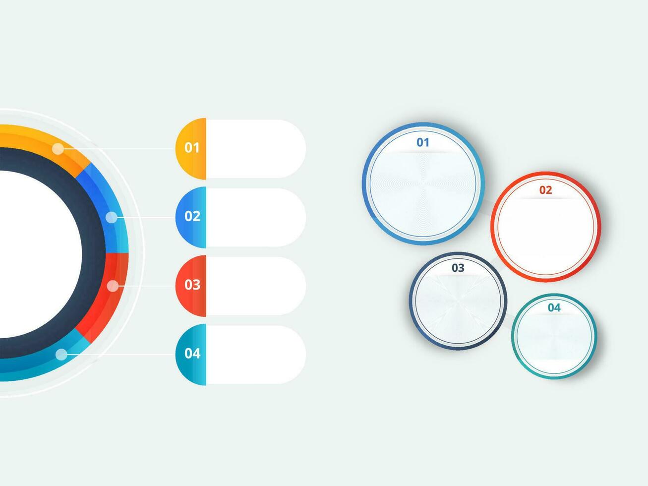 Business Infographics Template With Four Options And Empty Circles On Gray Background. vector