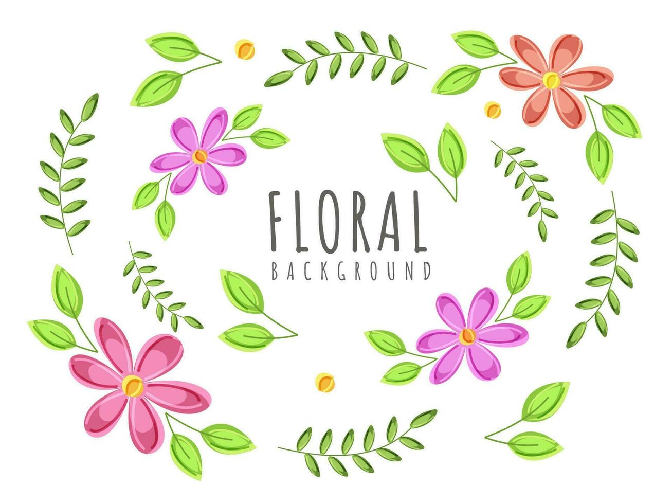Floral Background Decorated With Flowers And Green Leaves. vector